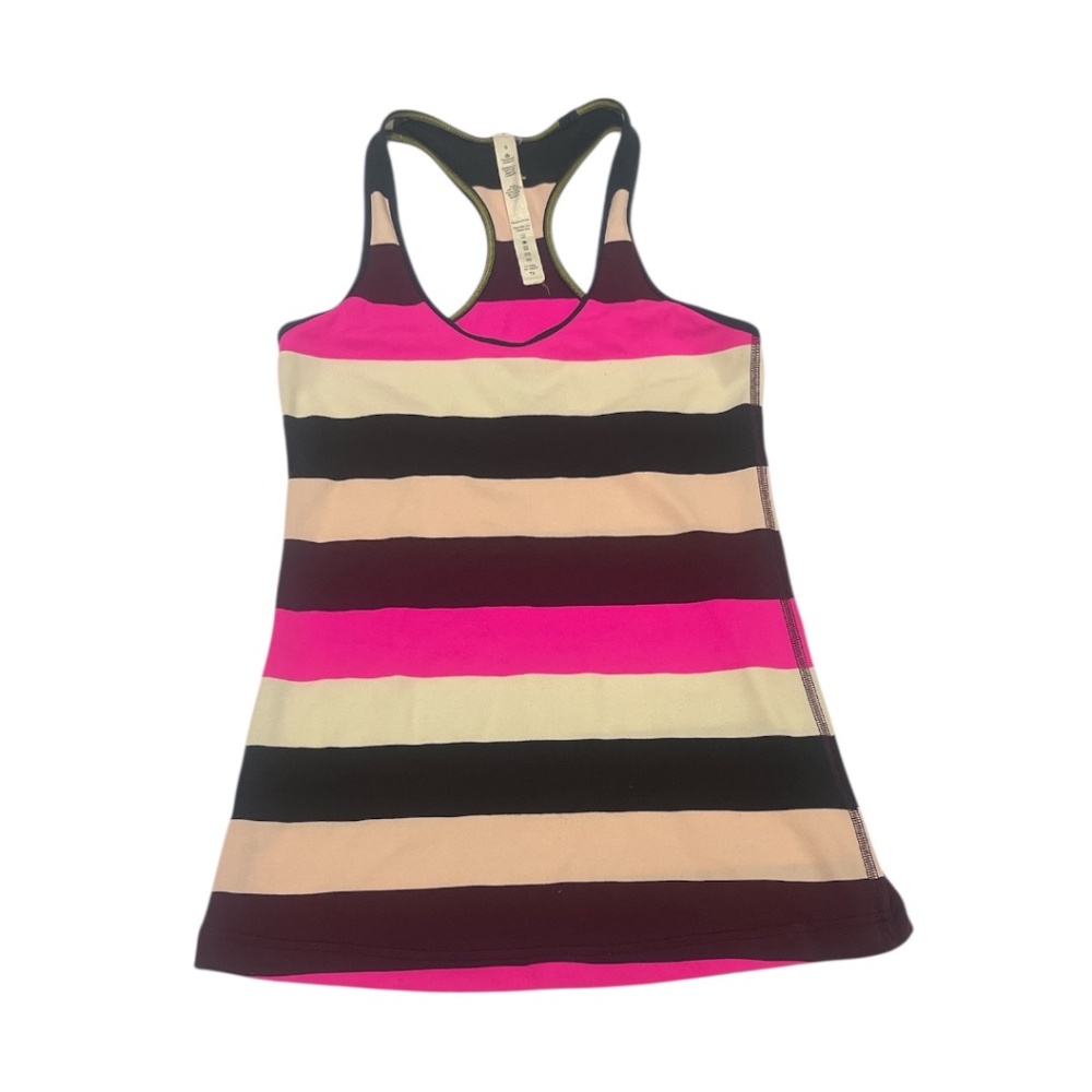 LULULEMON Cool Racerback Tank Raspberry Glo Light Striped Sz 6